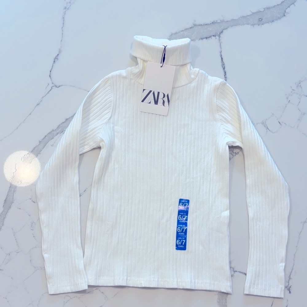 Zara Kids Off-White Ribbed Long Sleeve Turtleneck